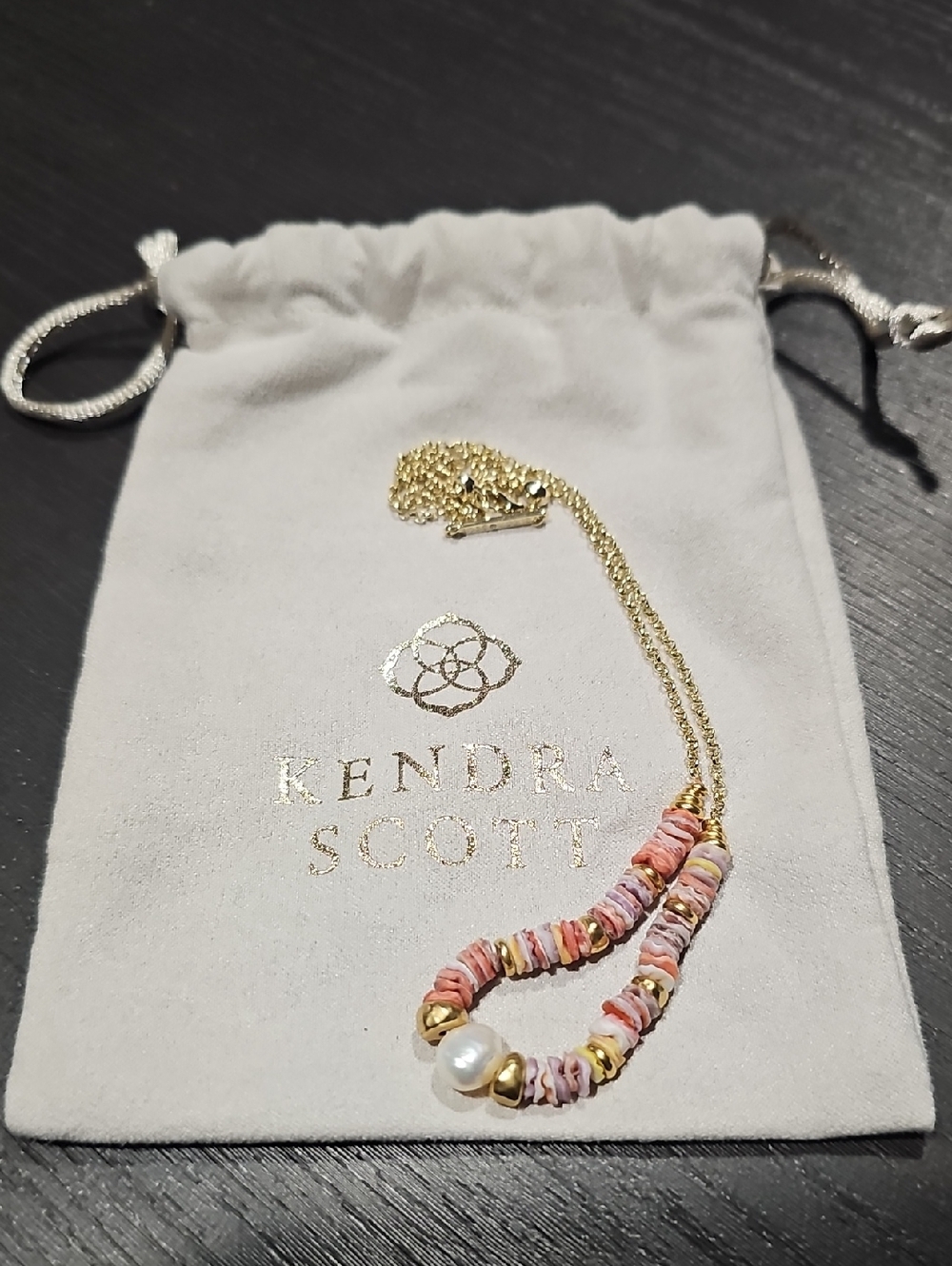 Kendra Scott Pink Shell Bead Necklace with Gold Chain